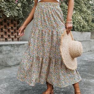 Floral Print Ruffle Hem Skirt